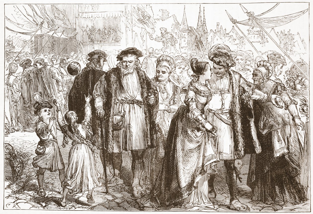 Ein Festtag in Nürnberg: Zeit, sechzehntes Jahrhundert, Illustration aus Die Geschichte des Protestantismus von James Aitken Wylie, veröffentlicht 1878 von English School