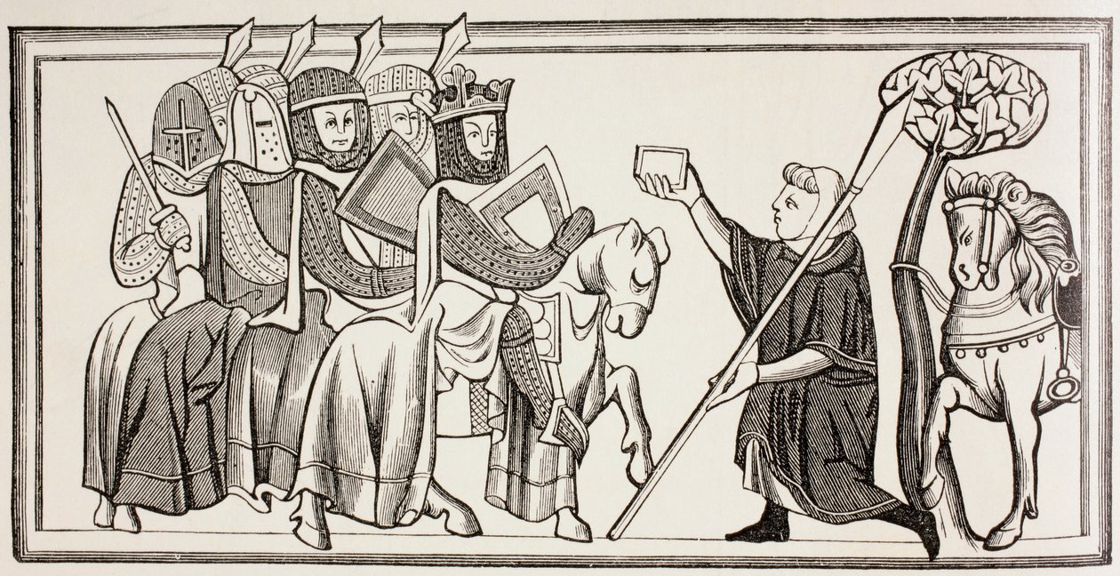Eine Nachricht wird einem König und seiner Armee überbracht von English School