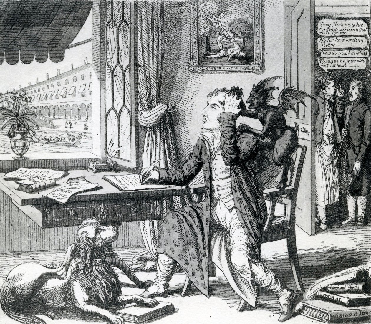 Ein edler Dichter - seine Ideen aufkratzend, veröffentlicht von J. Johnston, 1823 von English School