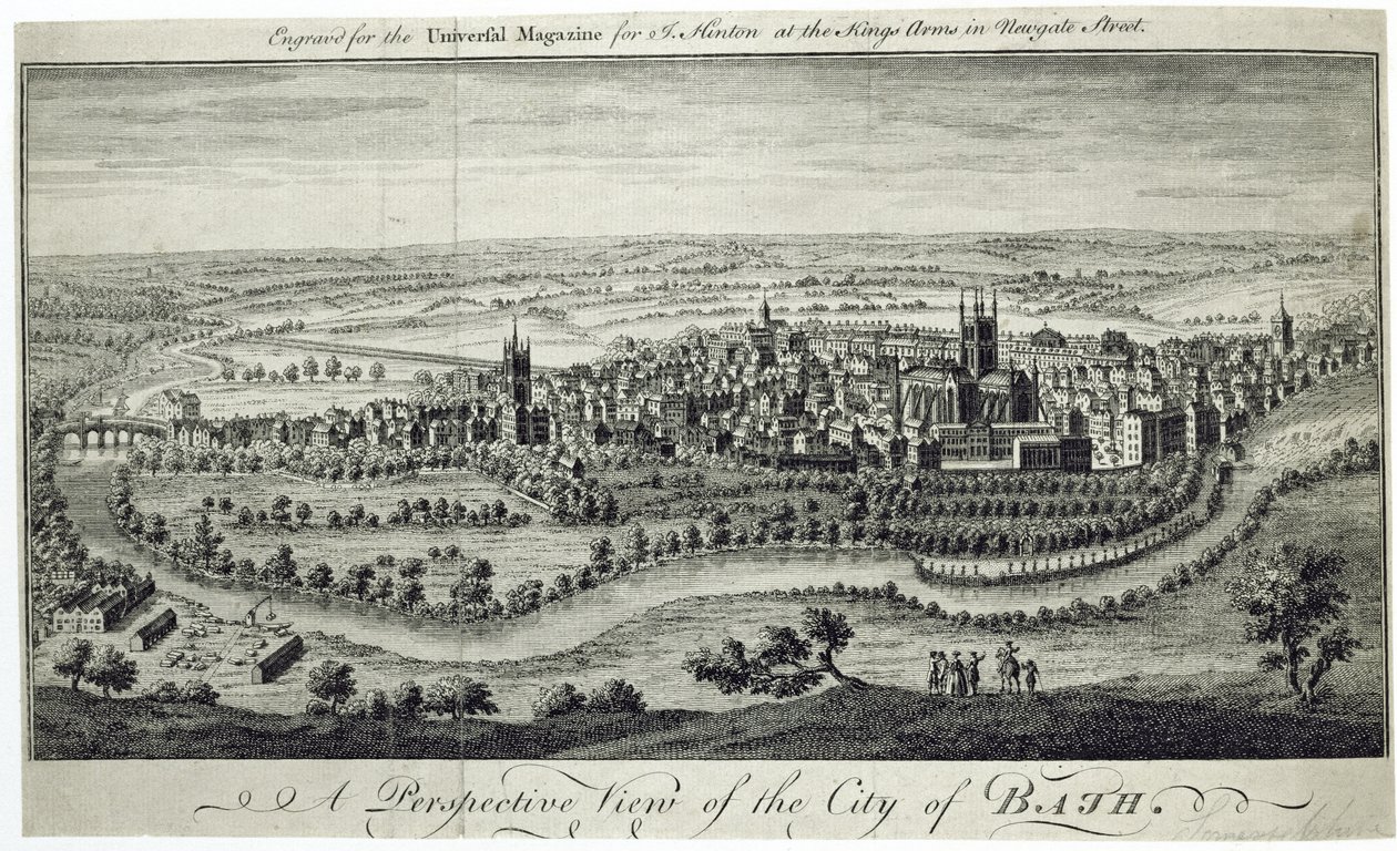 Eine perspektivische Ansicht der Stadt Bath, graviert für das Universal Magazine, ca. 1750 von English School