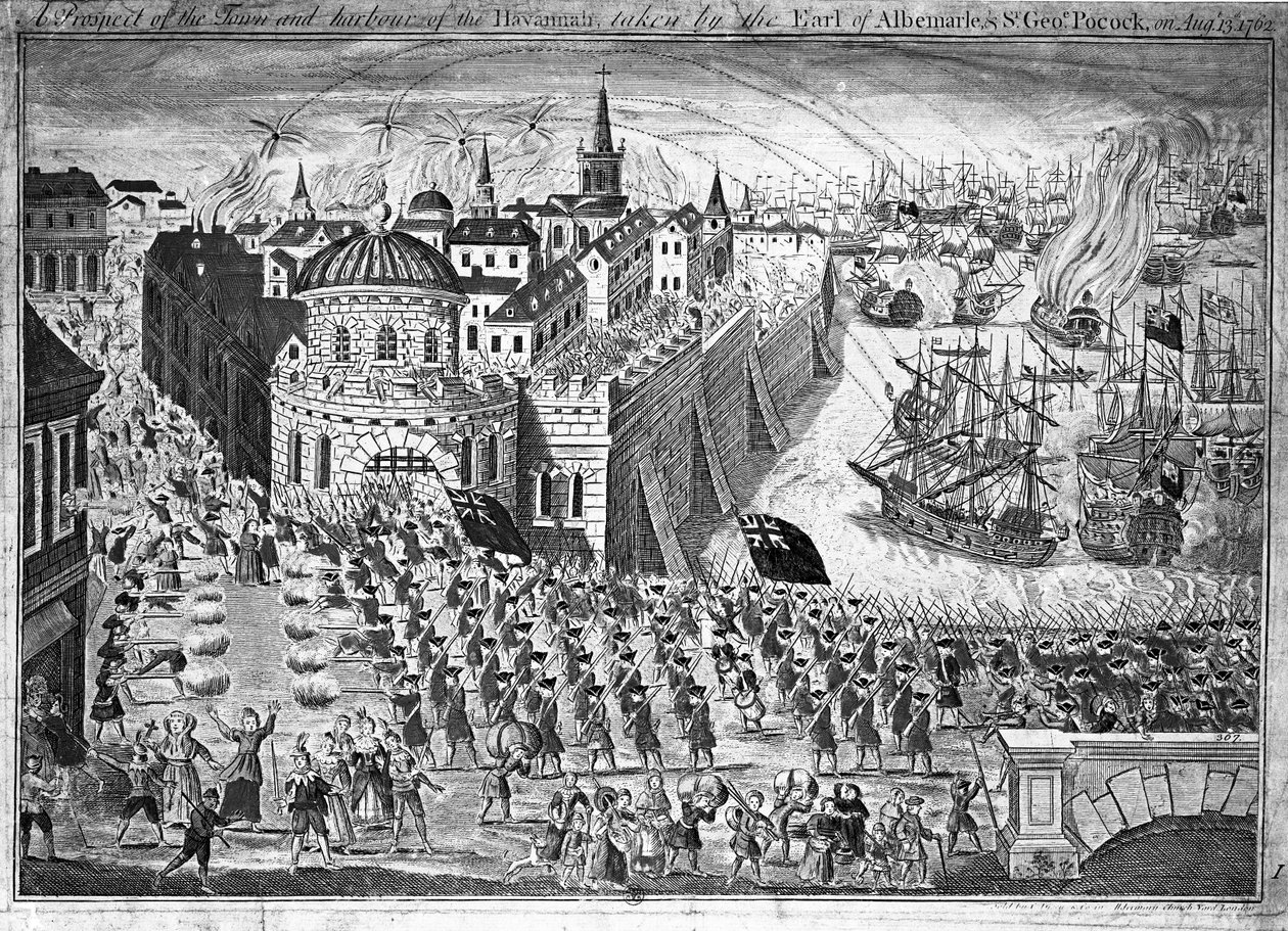 Aussicht auf die Stadt Havanna, eingenommen vom Earl of Albemarle und Sir George Pocock am 13. August 1762 von English School