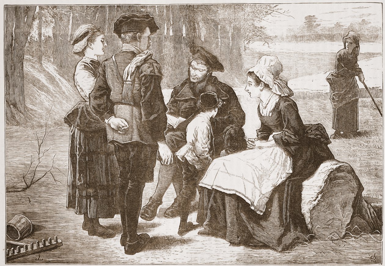 Ein protestantischer Arbeiter aus Meaux liest seinen Freunden die Heilige Schrift vor, Illustration aus The History of Protestantism von James Aitken Wylie, veröffentlicht 1878 von English School