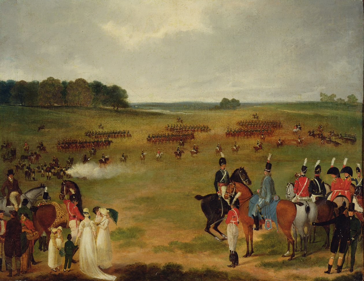Eine Überprüfung der London Volunteer Cavalry und Flying Artillery im Hyde Park im Jahr 1804, ca. 1804 von English School