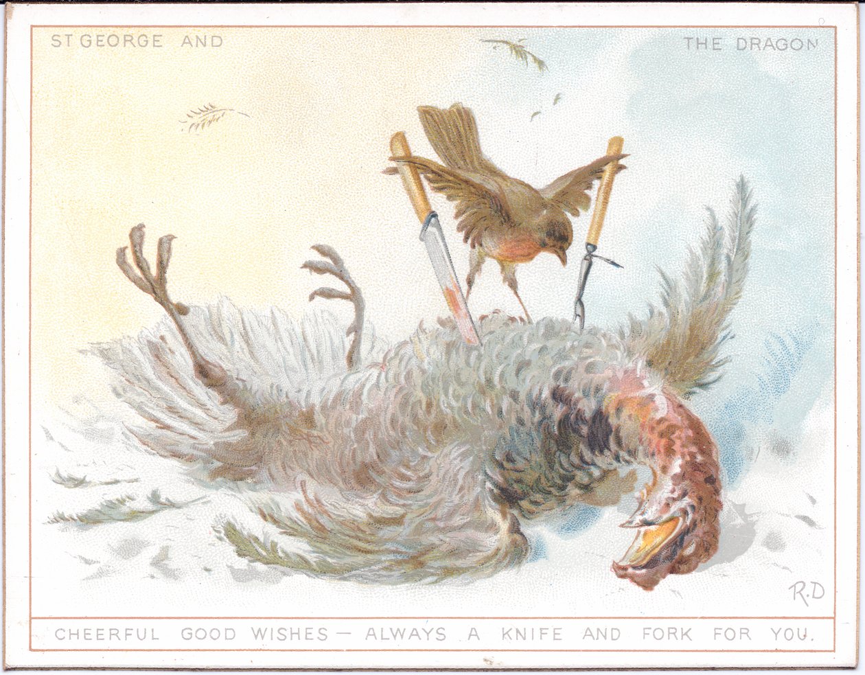 Ein viktorianischer Kalender der Jahreszeiten, der ein älteres Paar in mittelalterlicher Kleidung im Schnee und ein junges Paar ebenfalls in mittelalterlicher Kleidung an einem Frühlingstag zeigt, ca. 1879 von English School
