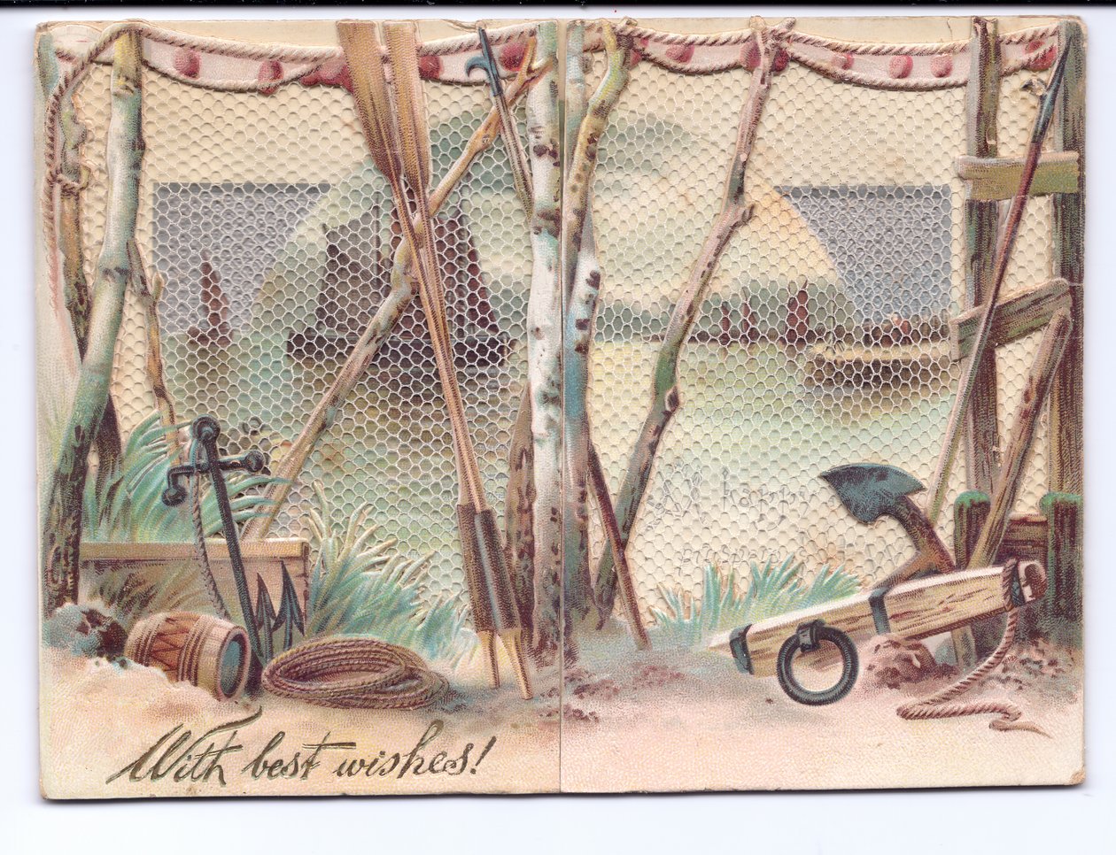 Eine viktorianische Grußkarte von Segelschiffen, gesehen durch einen Gaze-Bildschirm, ca. 1880 von English School