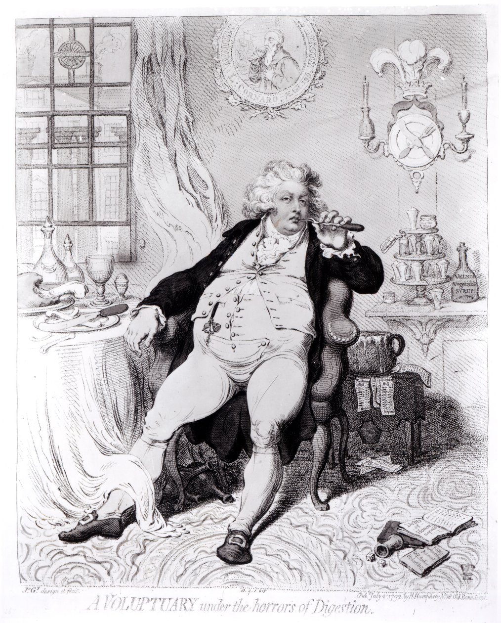 Ein Schlemmer unter den Schrecken der Verdauung, veröffentlicht 1792 von English School