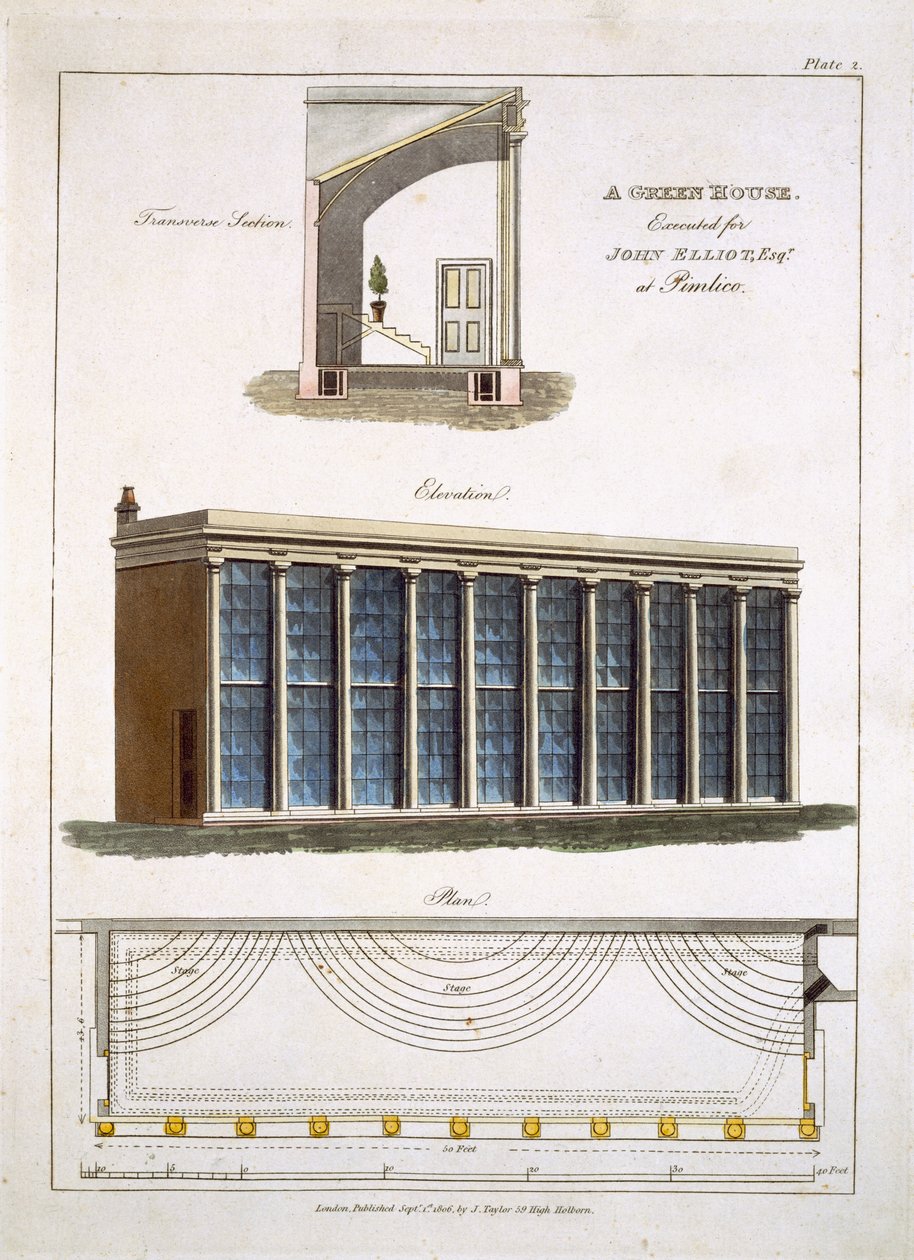 Ein Gewächshaus für John Elliott in Pimlico, London, 1806 von English School