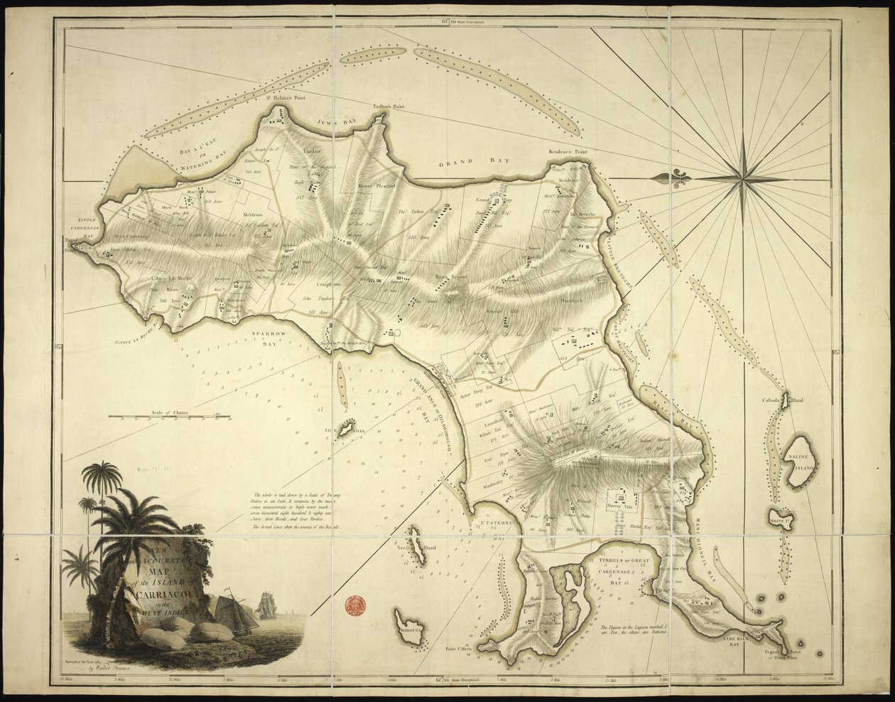 Eine neue und genaue Karte der Insel Carriacou in Westindien von English School