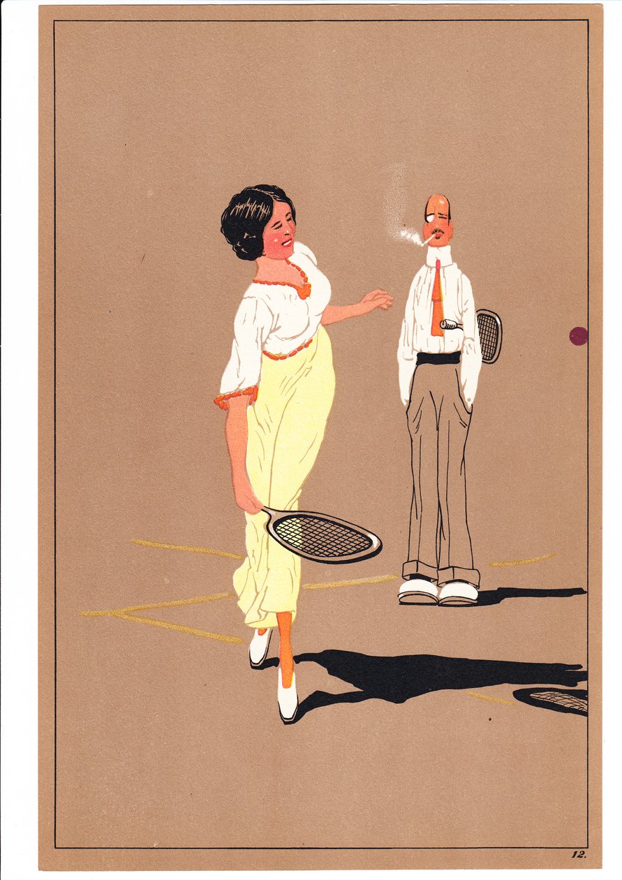 Zwei Tennisspieler in komischen und humorvollen Posen, ca. 1920 von English School