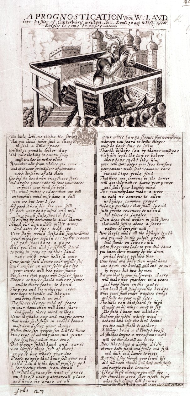 Eine Prophezeiung über W. Laud, den verstorbenen Erzbischof von Canterbury, geschrieben Ano Dom, 1641, die entsprechend eingetreten ist, 1645 von English School