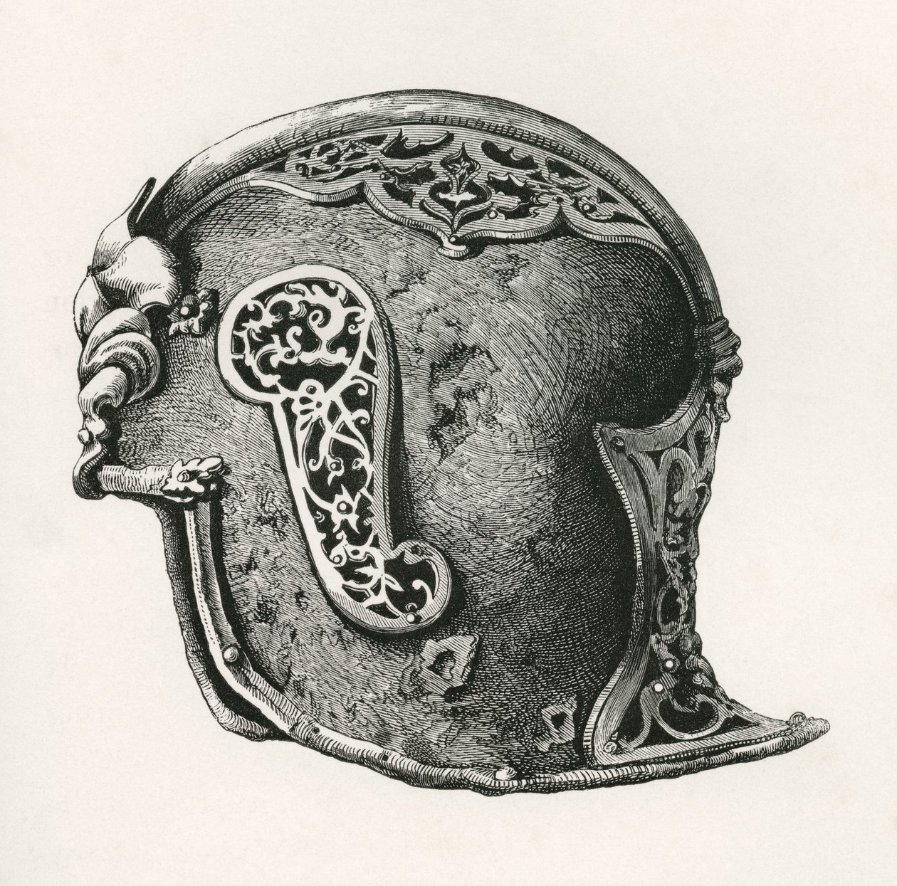 Ein Sallet, auch bekannt als Salade oder Schaller-Kriegshelm, ca. 1450 n. Chr., aus The British Army: Its Origins, Progress and Equipment, veröffentlicht 1868. von English School