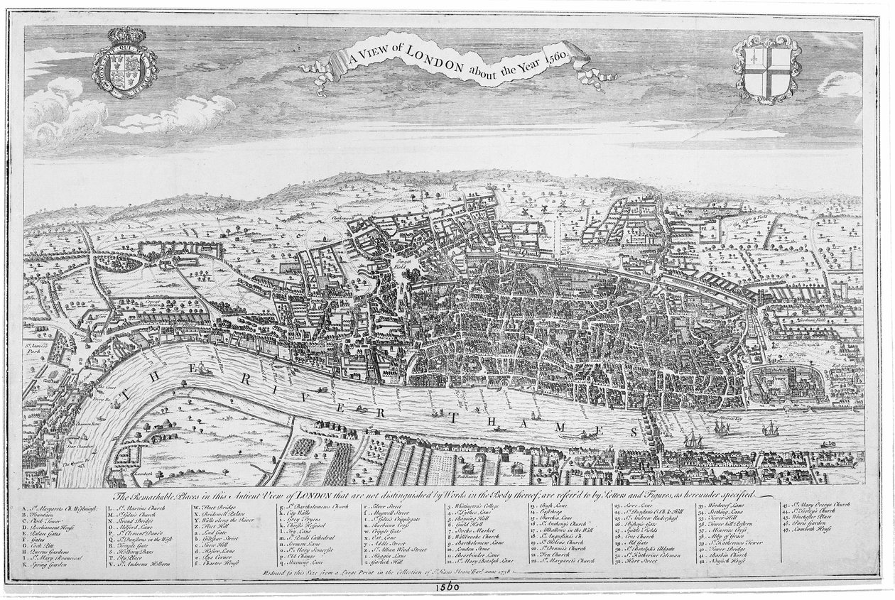 Eine Ansicht von London um das Jahr 1560 (Gravur) von English School