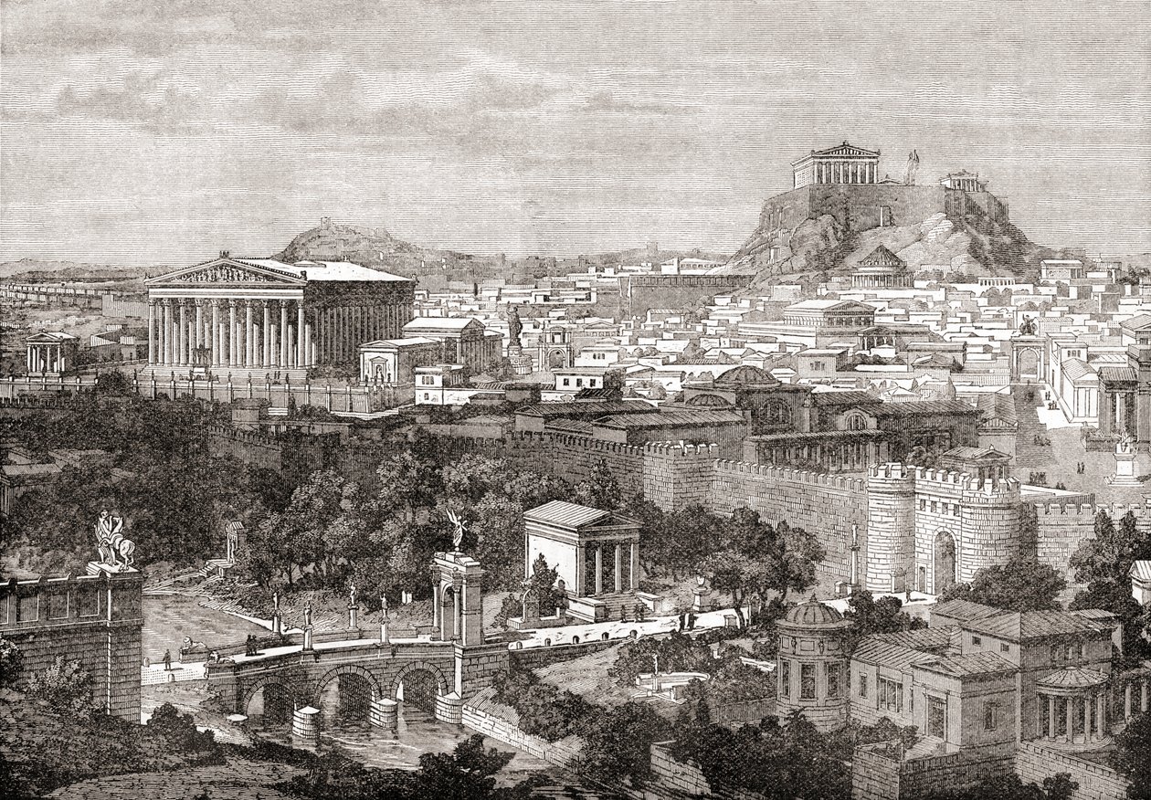 Ansicht des antiken Athen, Griechenland. Aus The Review of Reviews, veröffentlicht 1891 von English School