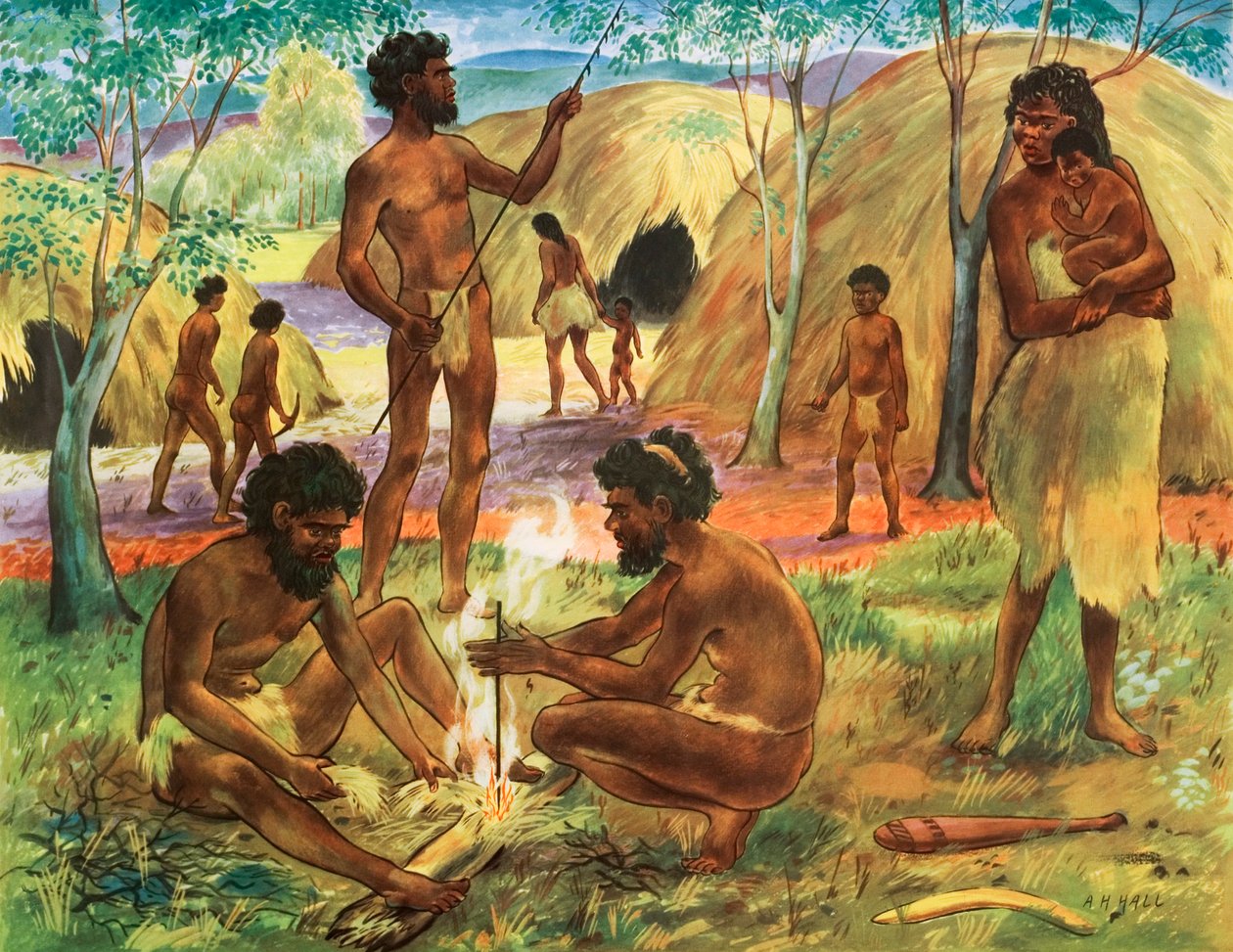 Aborigines machen Feuer von English School