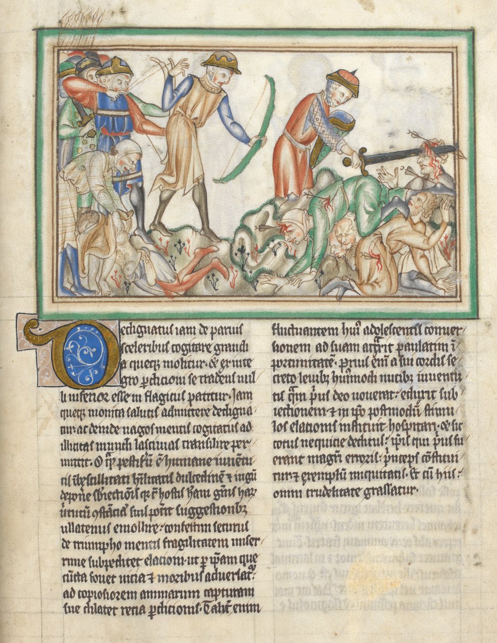 Add 35166 f.35 Menschen werden getötet, biblische Szenen aus der Apokalypse des heiligen Johannes, Apokalypse auf Latein mit Kommentar (Tinte & Farbe auf Pergament) von English School