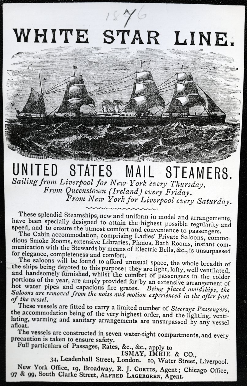 Werbung für die White Star Line, 1876 von English School