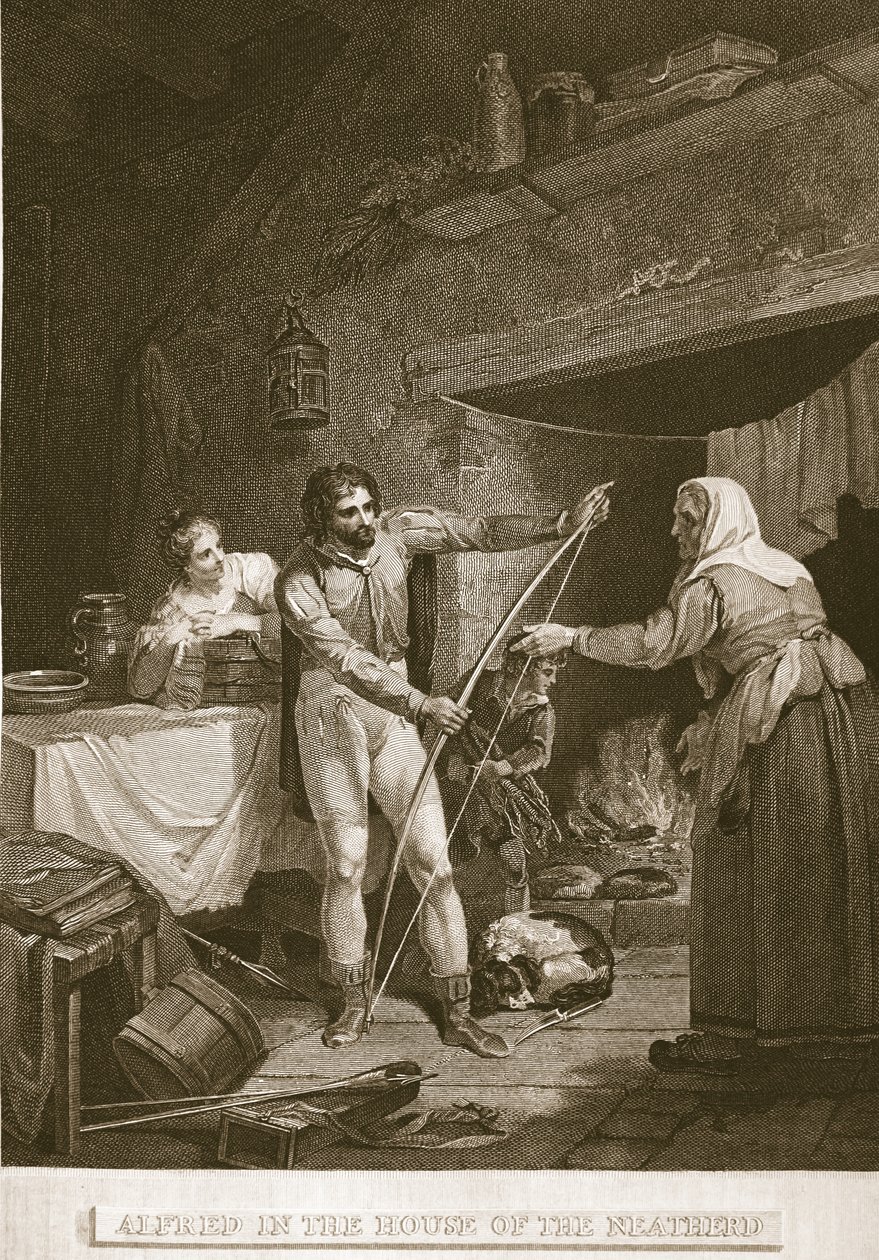 Alfred im Haus des Neatherd, Illustration aus David Humes The History of England, veröffentlicht von R. Bowyer, London, 1812 von English School