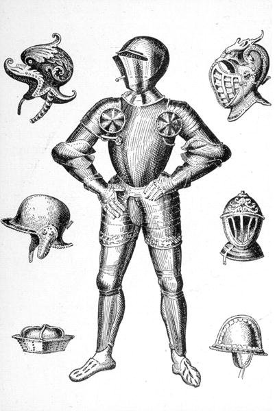 Rüstungen und Helme des 15. Jahrhunderts (Gravur) von English School