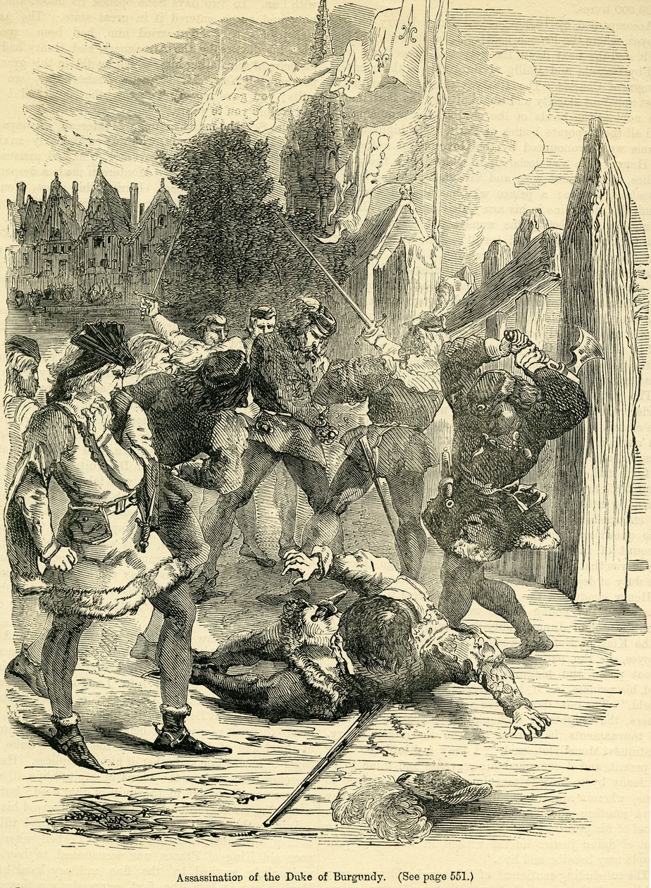 Ermordung des Herzogs von Burgund, aus Cassells "Illustrierte Geschichte Englands" von English School