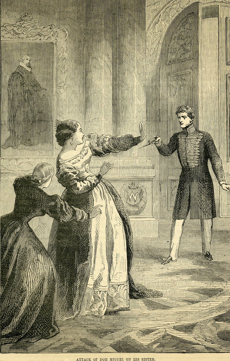 Angriff von Don Miguel auf seine Schwester, aus Cassells Illustrated History of England, 1857-1858 von English School