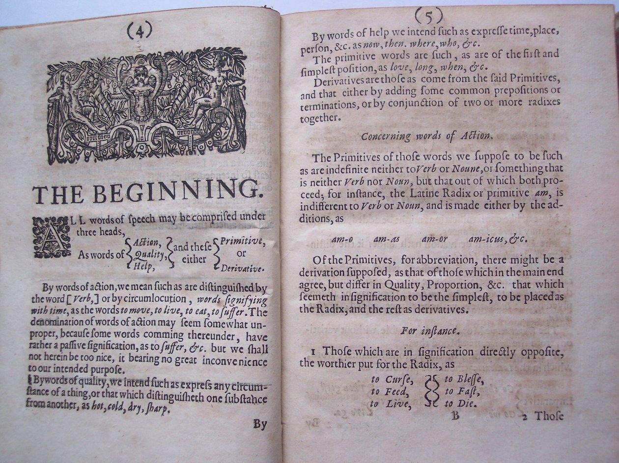 Seiten aus The ground-work, or foundation laid, (or so intended) for the framing of a new perfect language: and an universal or commonwriting von Francis Lodowyck, veröffentlicht in London, 1652 von English School