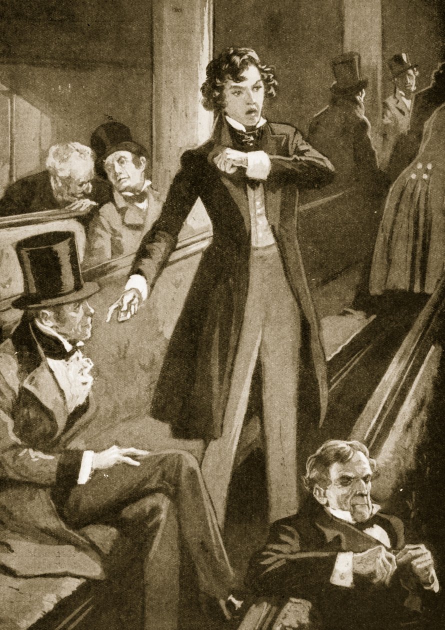 Benjamin Disraeli hält seine erste Rede im Parlament von English School