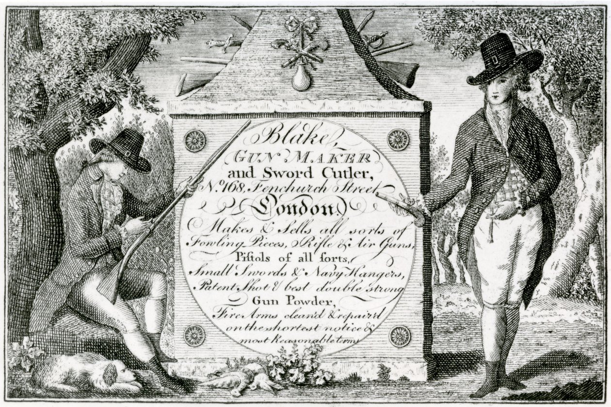 Blake, Büchsenmacher und Schwertschmied, Waffenetiquette (Stich) von English School