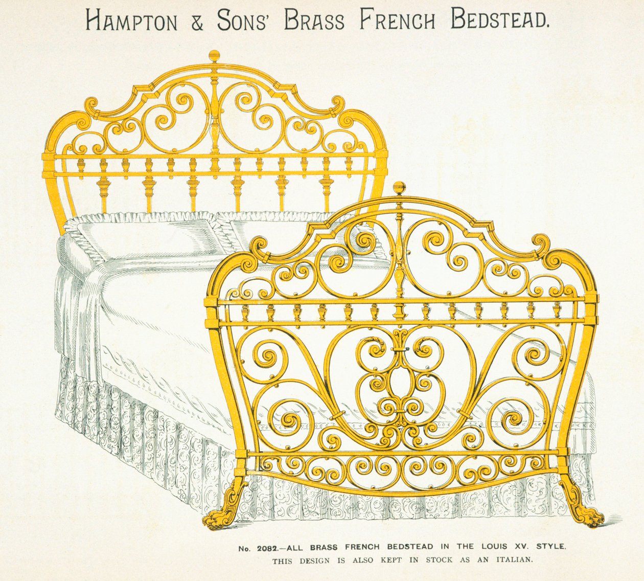 Messingbett aus dem Hampton and Sons Möbelkatalog, 1902 von English School