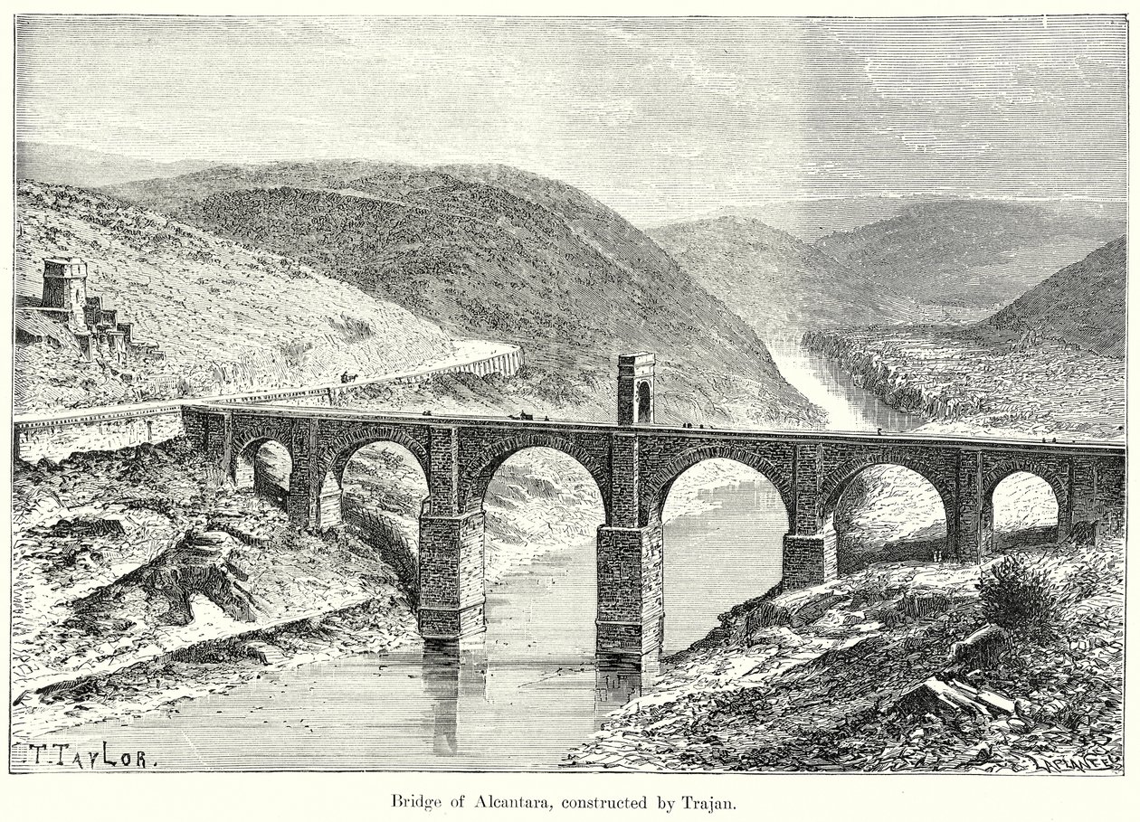 Brücke von Alcantara, erbaut von Trajan (Gravur) von English School