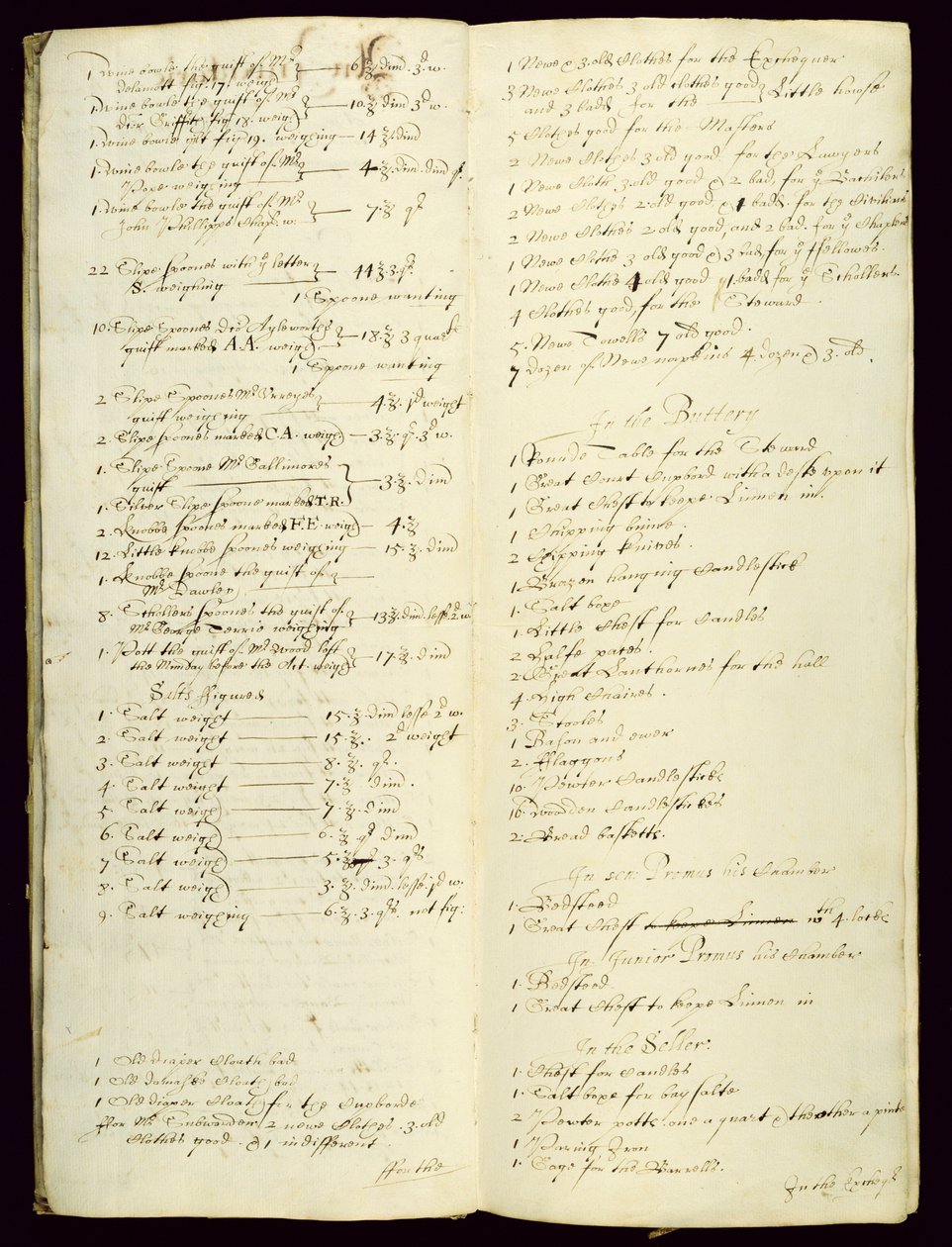 Bursars Long Book, zeigt ein Inventar ab 1631 von English School