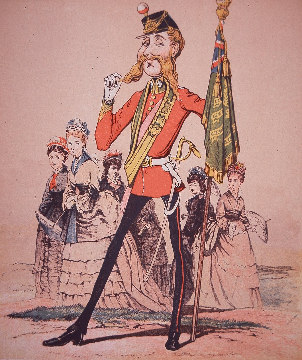 Karikatur eines Infanterie-Leutnants mit Regimentsfarben, aus 'Army and ...