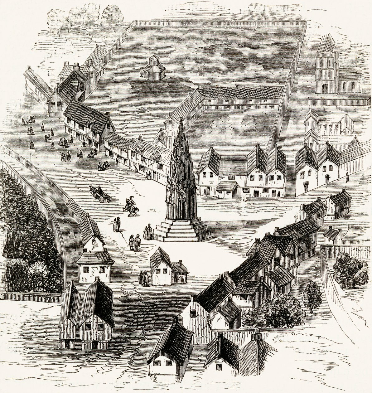 Charing Cross, London, im 16. Jahrhundert, ca. 1865 (Holzstich) von English School