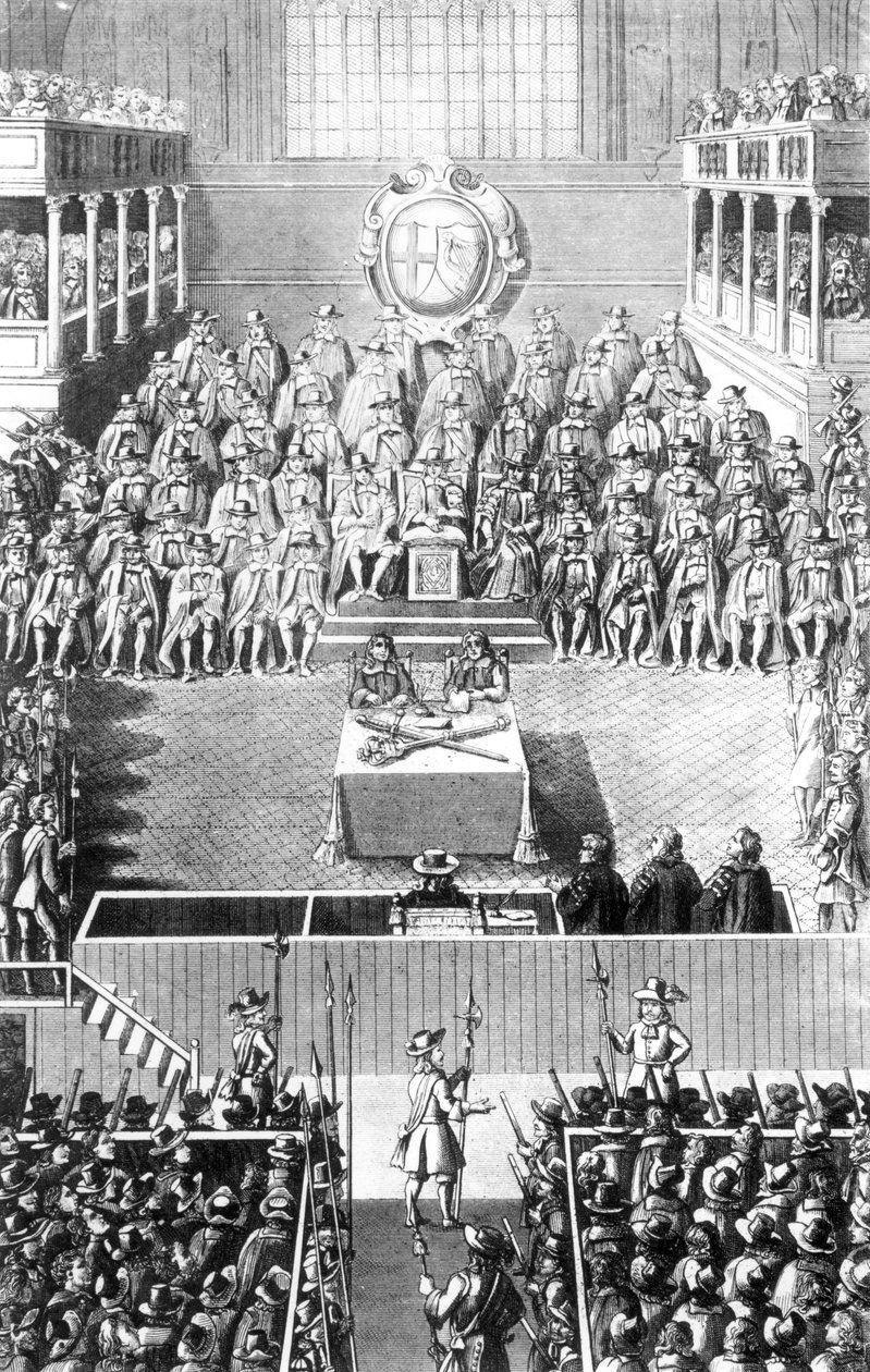 Karl I. vor dem Hohen Gerichtshof in Whitehall, 27. Januar 1649 von English School
