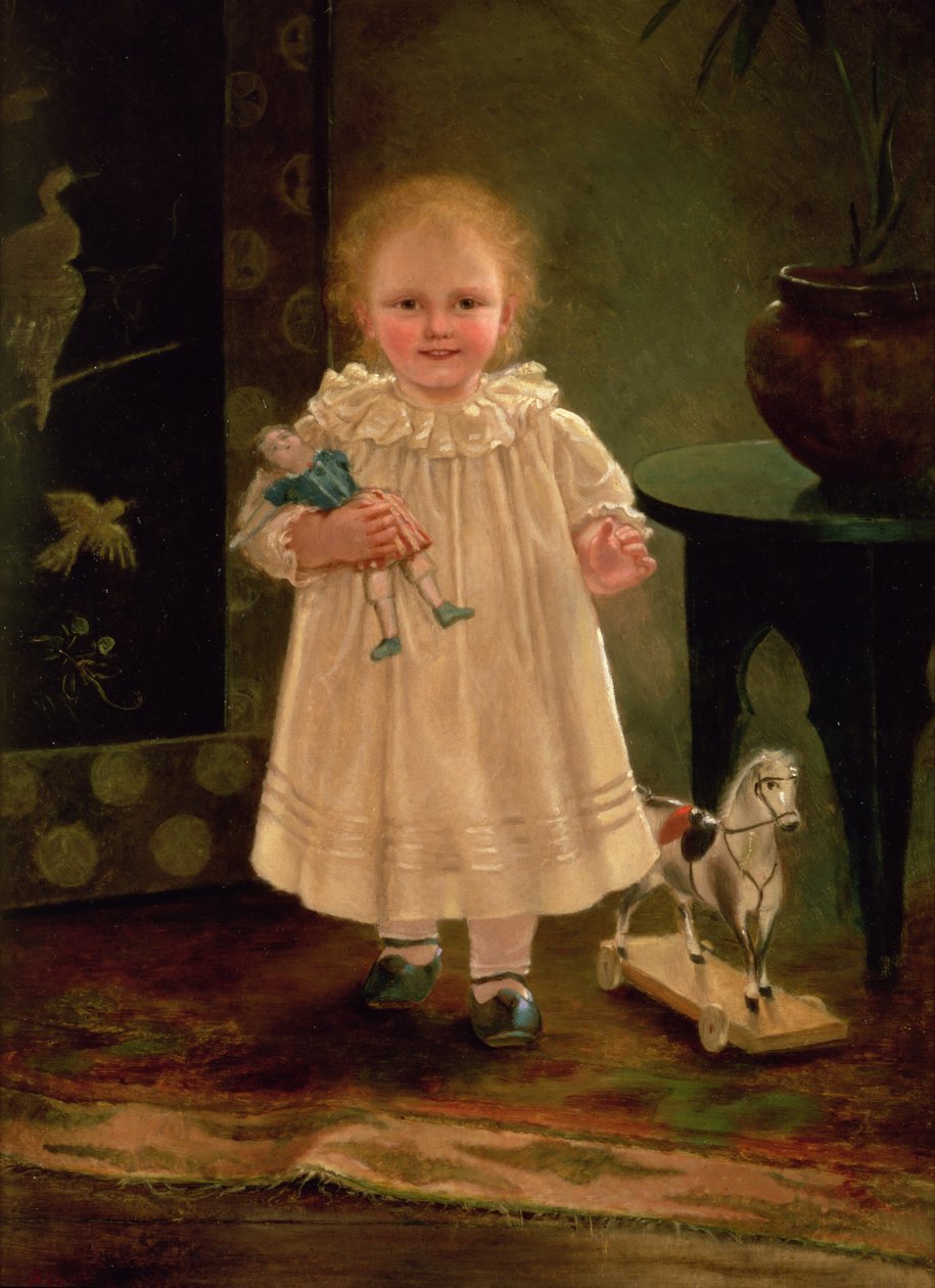 Kind mit Puppe und Spielzeugpferd, ca. 1840 von English School