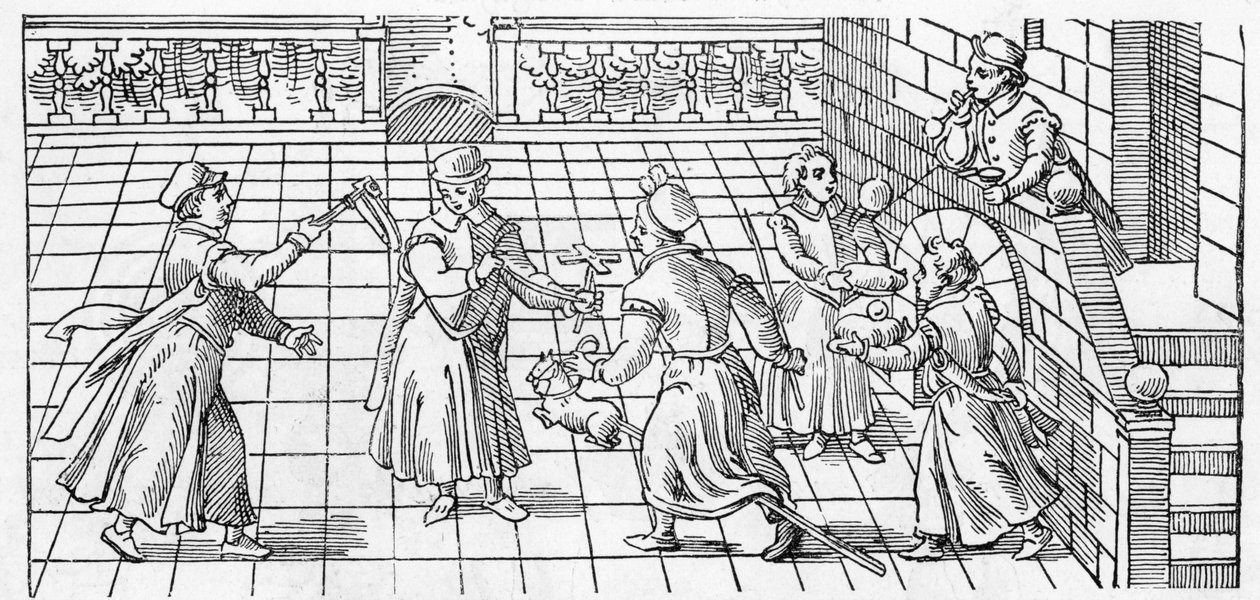 Kinderspiele: die Rassel, die Mühle, das Steckenpferd und Seifenblasen von English School