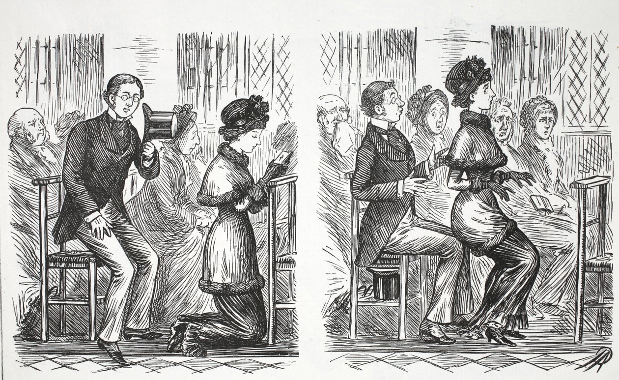 Kirchenmanieren, Illustration aus Punch von English School