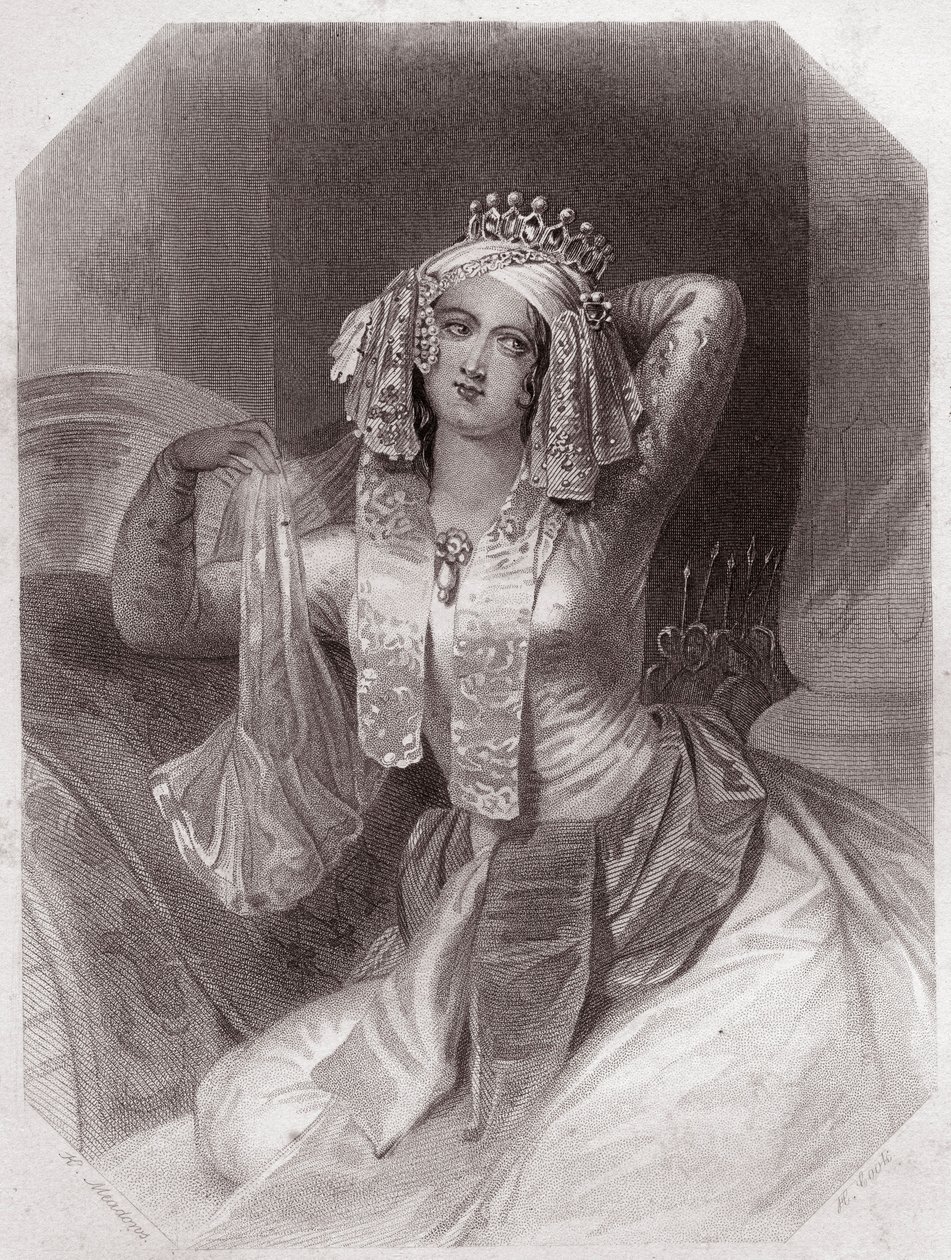 Cleopatra (Antonius und Cleopatra) in - „Galerie des femmes de Shakespeare, Sammlung von fünfundvierzig ernsten Porträts der frühen Londoner Künstler, bereichert mit kritischen und literarischen Hinweisen“ um 1838 - aus „Gallery of the women of Shakespeare von English School