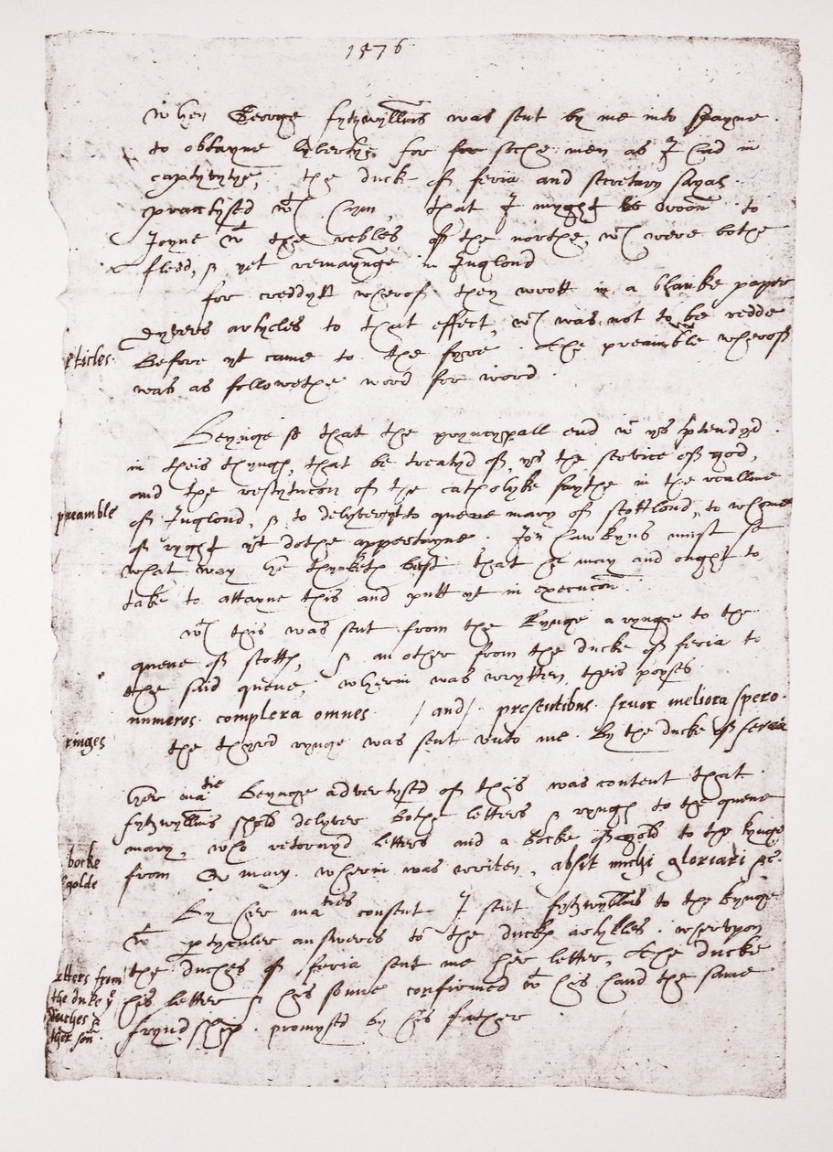 Kopie eines handschriftlichen Memos von John Hawkins über seine Geschäfte mit Spanien, 1576 von English School