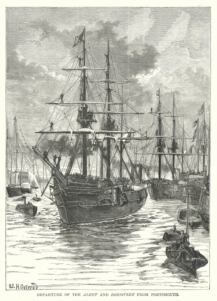 Abfahrt der Alert und Discovery von Portsmouth (Gravur) von English School