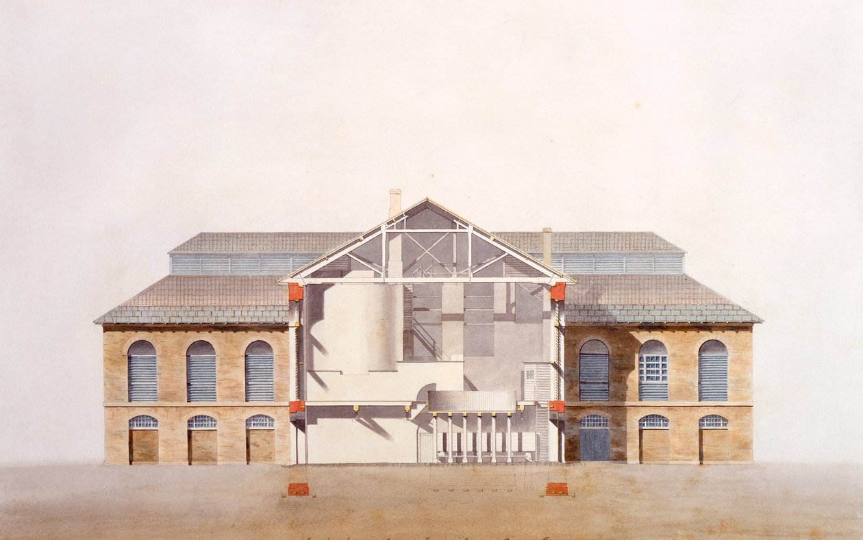 Entwurf für die Stag-Brauerei, Originalmanuskriptzeichnung aus den Büros von George Saunders, ca. 1807 von English School
