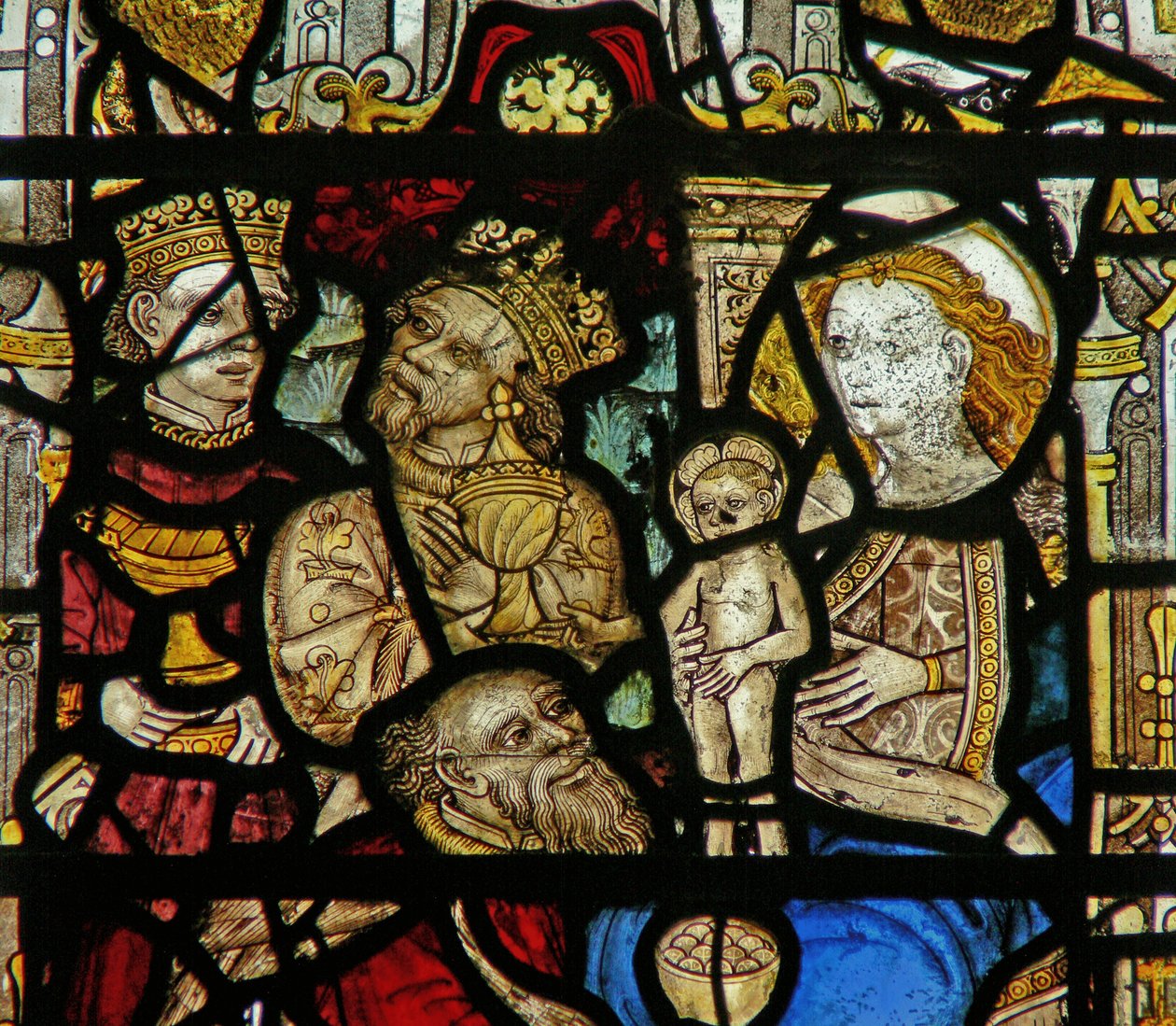 Detail eines Fensters, das die Anbetung der Heiligen Drei Könige darstellt (Detail) von English School
