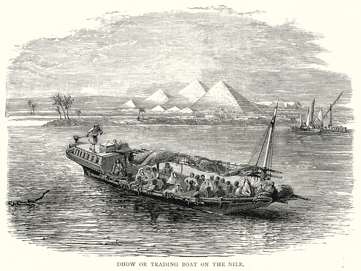 Dhau oder Handelsboot auf dem Nil von English School