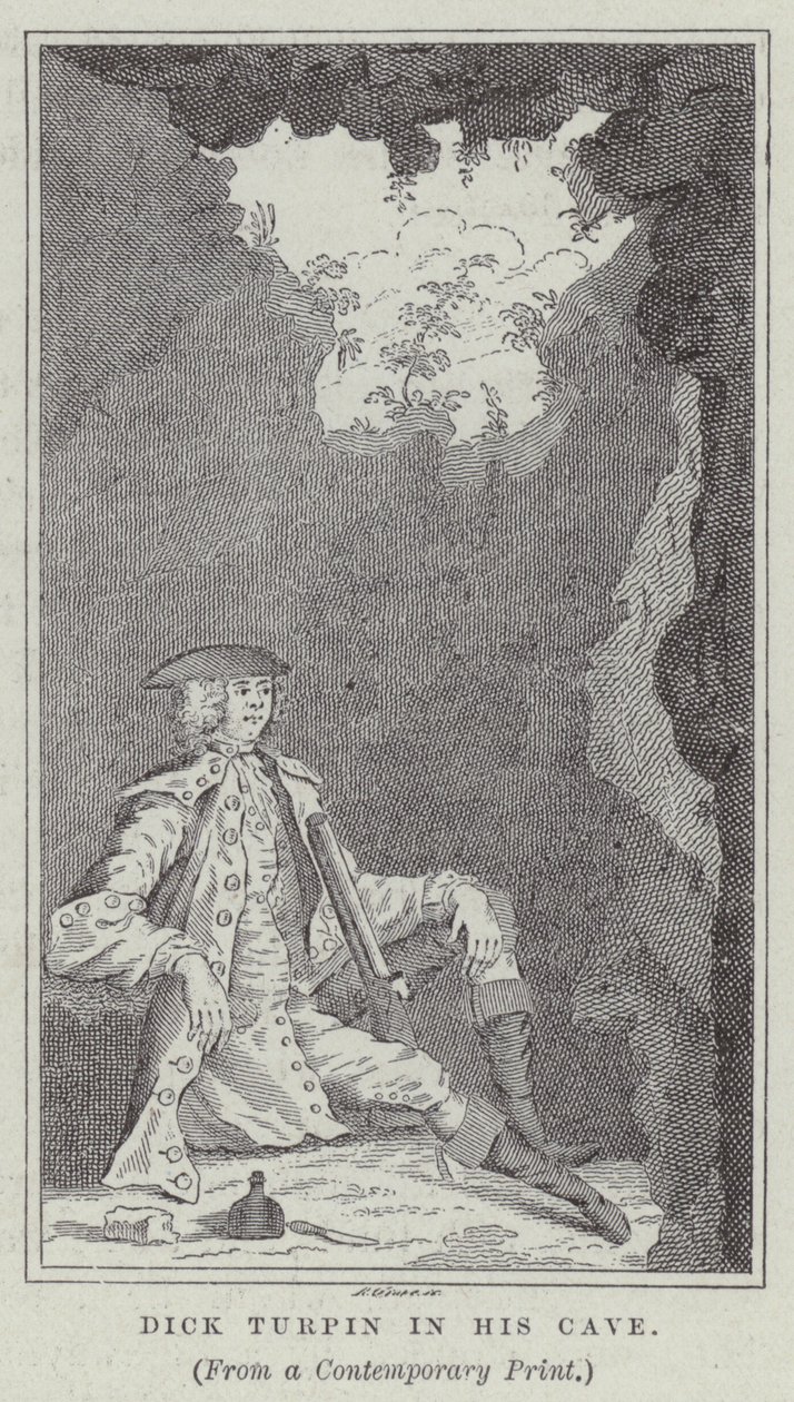 Dick Turpin in seiner Höhle (Gravur) von English School