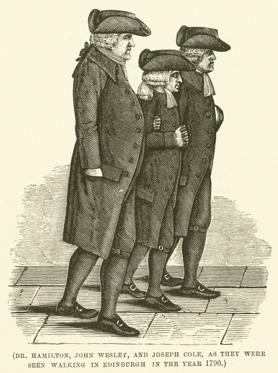 Dr. Hamilton, John Wesley und Joseph Cole, wie sie 1790 in Edinburgh gesehen wurden (Gravur) von English School