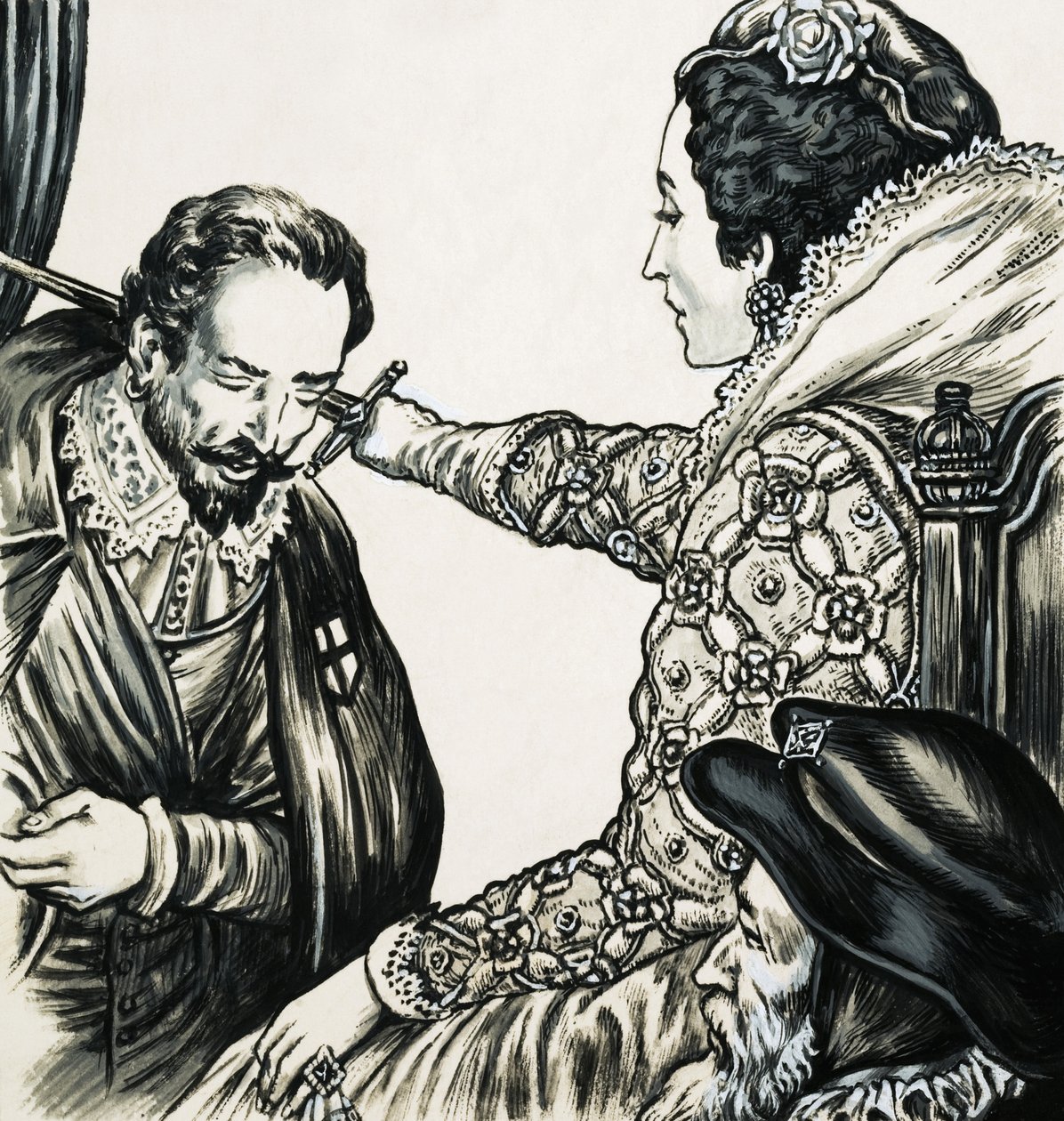 Elizabeth I. schlägt einen ihrer treuen Diener zum Ritter von English School