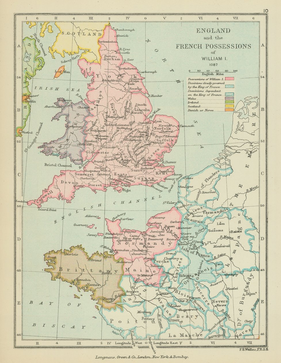 England und die französischen Besitzungen von Wilhelm I. (Farblithografie) von English School