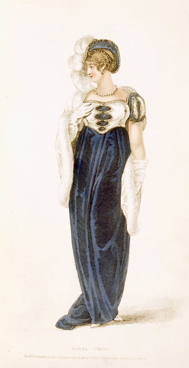 Abendkleid, Modeplatte aus Ackermanns Repository of Arts von English School