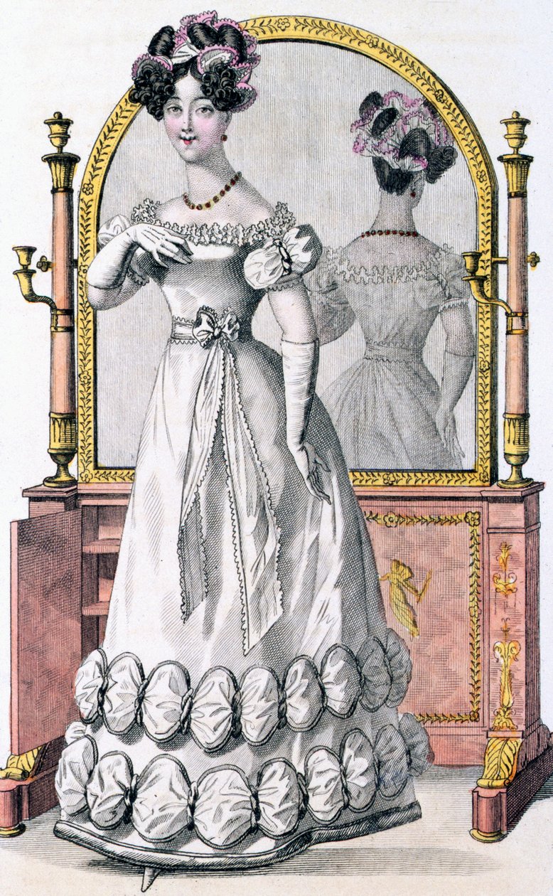 Modeplatte einer Dame im Abendkleid, Werbung aus 