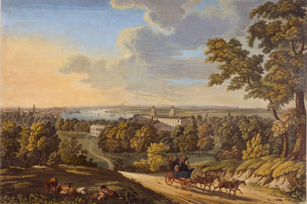 Flamstead Hill, Greenwich: Die Postkutsche fährt nach Süden, ca. 1810-20 von English School