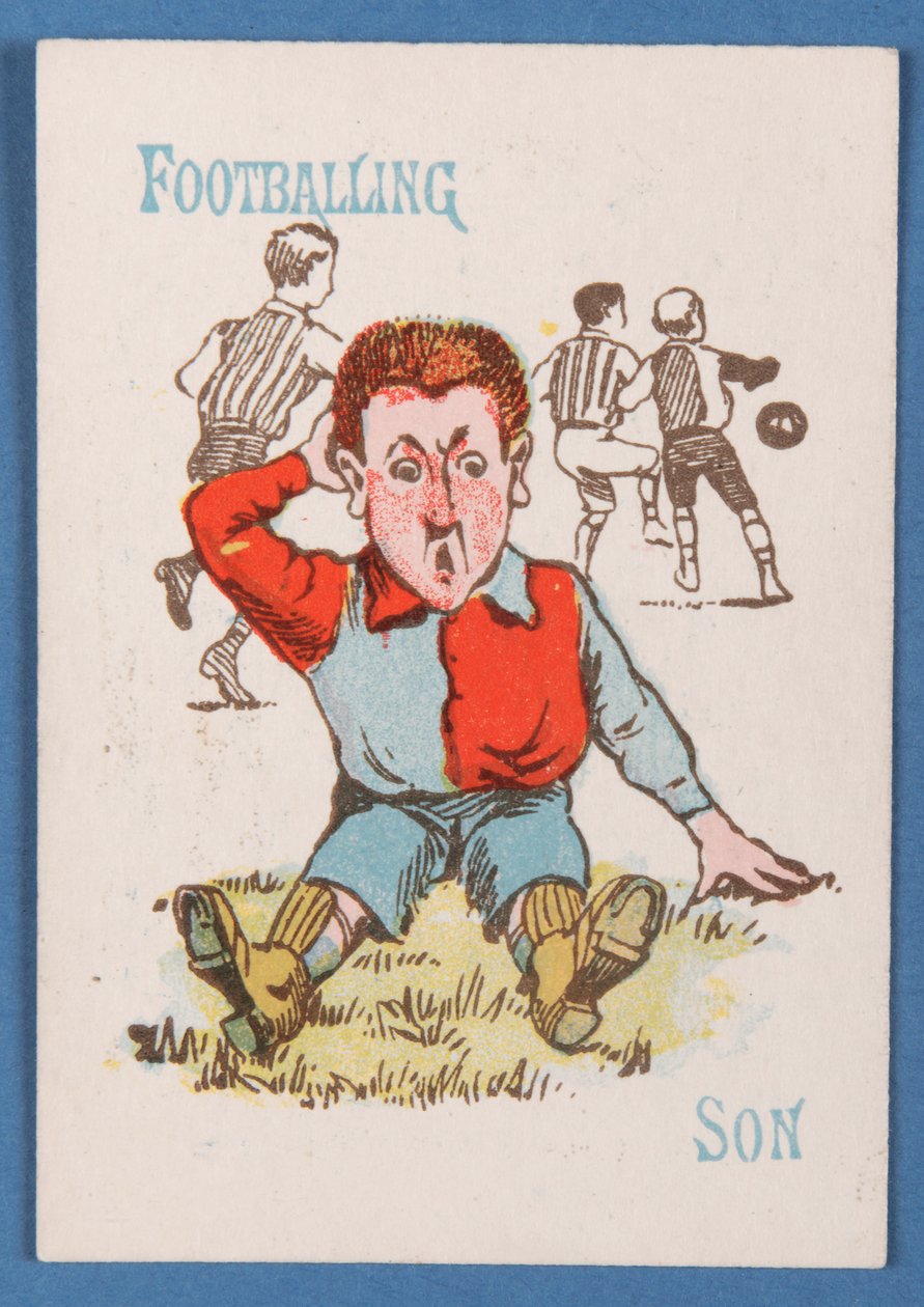 Fußballspielender Sohn, aus dem Happy Families-Kartenspiel, ca. 1890-1900 von English School
